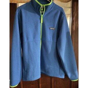 Lands End Jacket Men’s Large - Blue  Thermal W/Green -Fleece,  Outdoor Full Zip